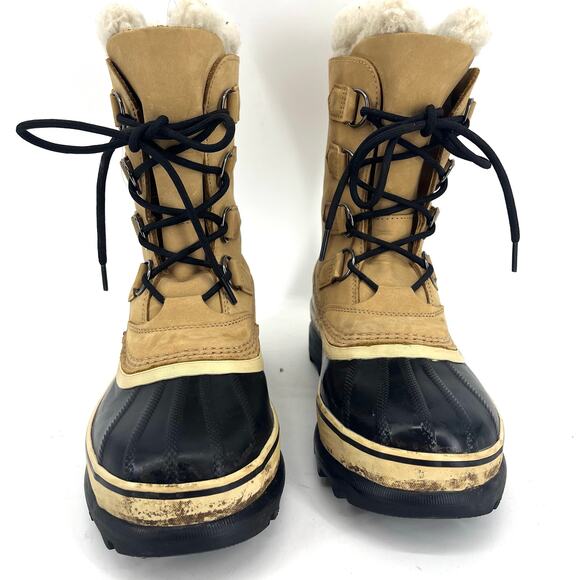 Sorel Women's 9 Cream Leather Caribou Waterproof Winter Lined Insulated Boots - Picture 3 of 8